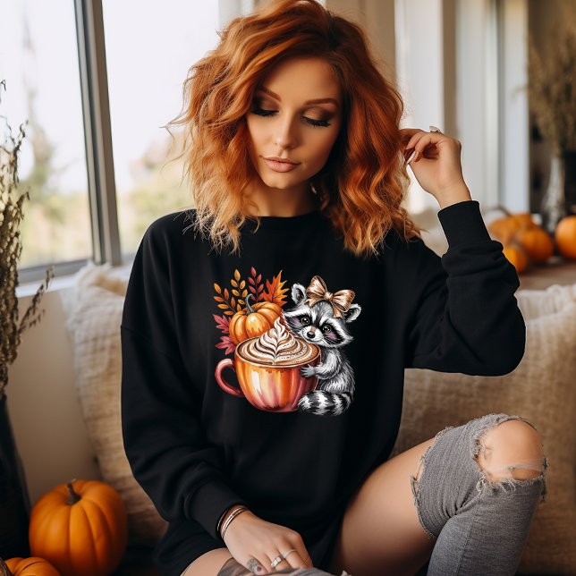Moletom Raccoon with Pumpkin Latte Fall Season Sweatshirt (Customize this cute raccoon and pumpkin spice latte coffee design. )