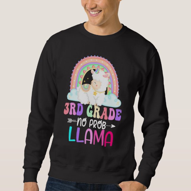 Moletom Rainbow 3rd Grade No Prob Llama 100th Day of Schoo (Frente)