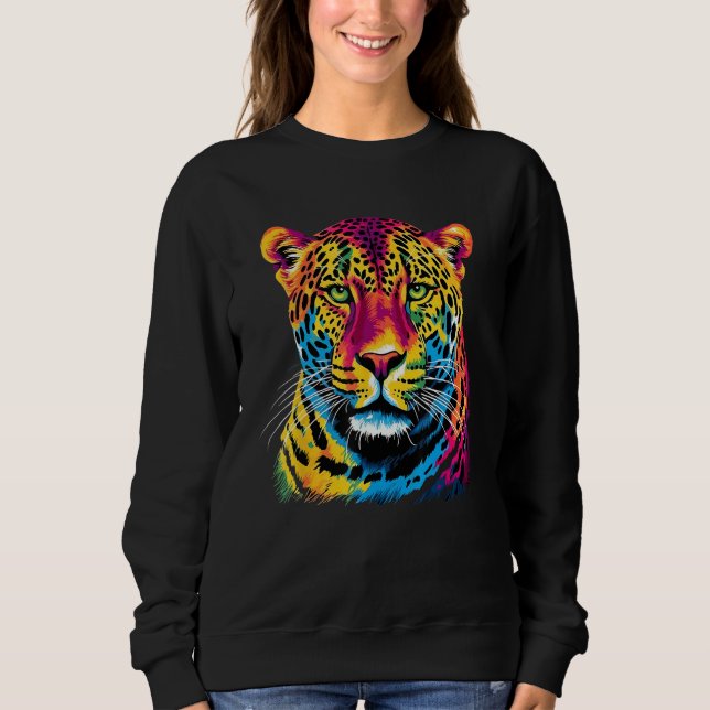 Moletom Rainbow Jaguar Big Cat Lover Print Graphic Abstrac (Frente)