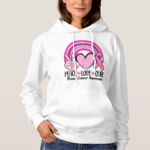 Moletom Rainbow Peace Love Cure Pink Ribbon Bree Cancer