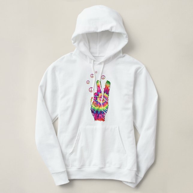 Moletom Rainbow Retro Tie Dye Psychedelic Peace Sign Hand  (Frente do Design)