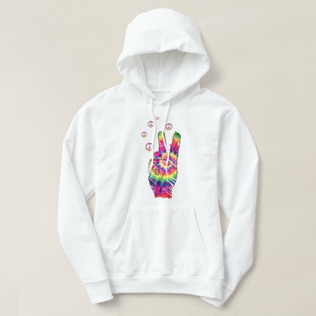 Moletom Rainbow Retro Tie Dye Psychedelic Sinal de Paz (Frente do Design)