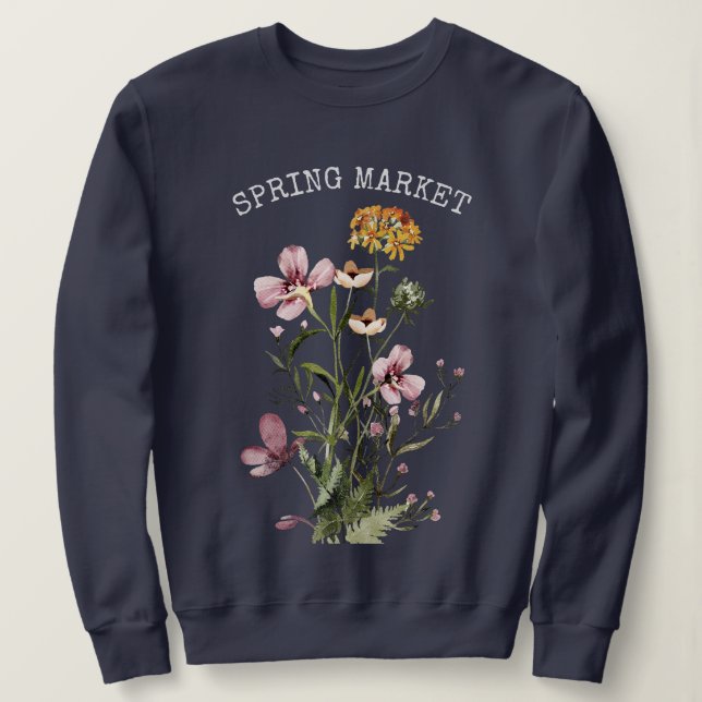Moletom Ramalhete de Flores Silvestres em Aquarela #1 Merc (Frente do Design)