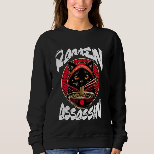 Moletom Ramen Assassin Black Cat Engraçado Japonês Ramen N (Frente)