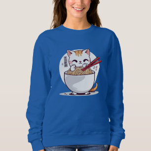 Moletom Ramen Cat Comendo Noodles Design T Shirt