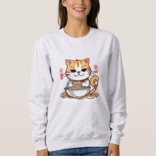 Moletom Ramen Cat Comendo Noodles Design T Shirt