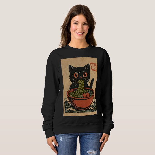 Moletom Ramen Noodle Eating: Cat Women's sweatshirt (Frente Completa)
