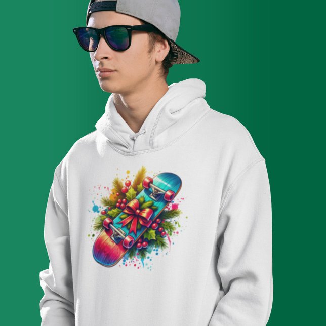 Moletom Ramos de pinheiro Arco Vermelho no skate natalino (Criador carregado)