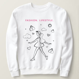 Moletom Rapariga da Moda - Desenho em Preto, Branco e Rosa