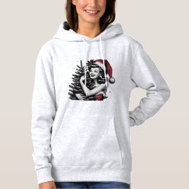 Moletom Rapariga Retro Abraçando o Hoodie da Árvore de Nat