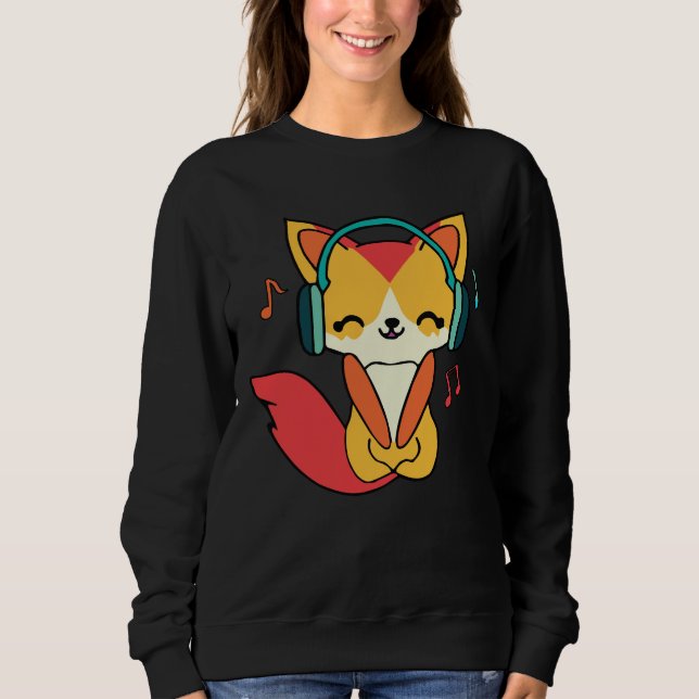 Moletom Raposa feliz com fones de ouvido ouvindo música. (Frente)