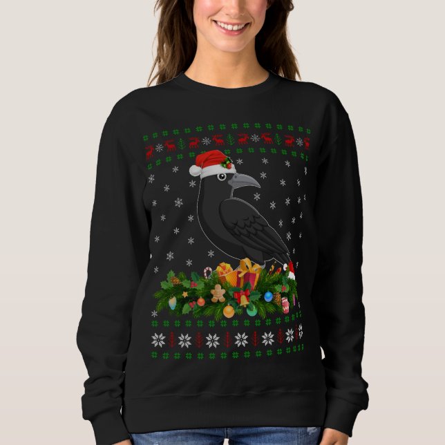 Moletom Raven Crow Bird Lover Xmas Santa Hat Feia Crow Chr (Frente)