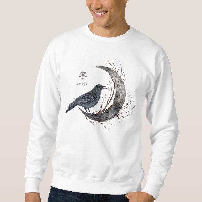 Moletom Raven on Crescent Moon com Winter Kanji (Frente)