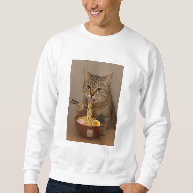 Moletom Realistic Funny Cat Eating Ramen | Graphic Tee (Frente)