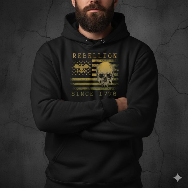 Moletom Rebellion 1776 American Flag Skull Black Hoodie (Criador carregado)