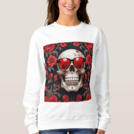 Moletom Red Floral 3D Morto Caveira vestindo óculos escuro