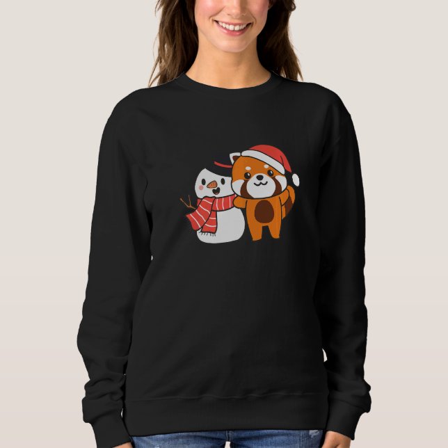 Moletom Red Panda With Snowman In Winter For Christmas   (Frente)