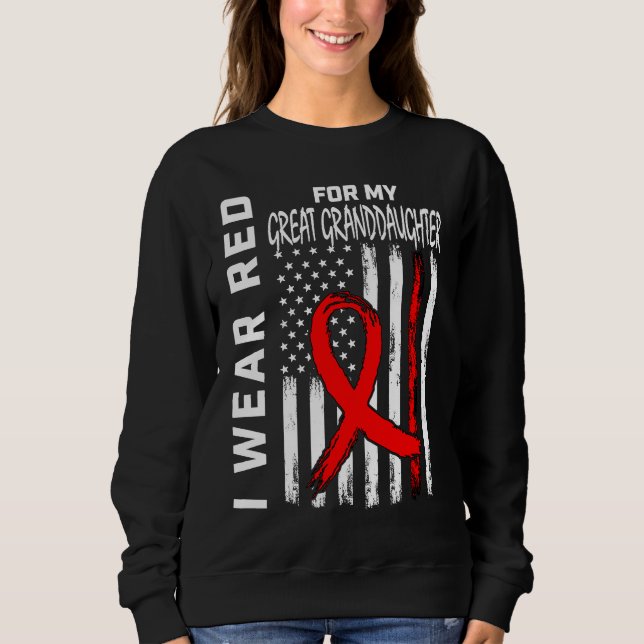 Moletom Red Ribbon Great Granddaughter Heart Disease Aware (Frente)
