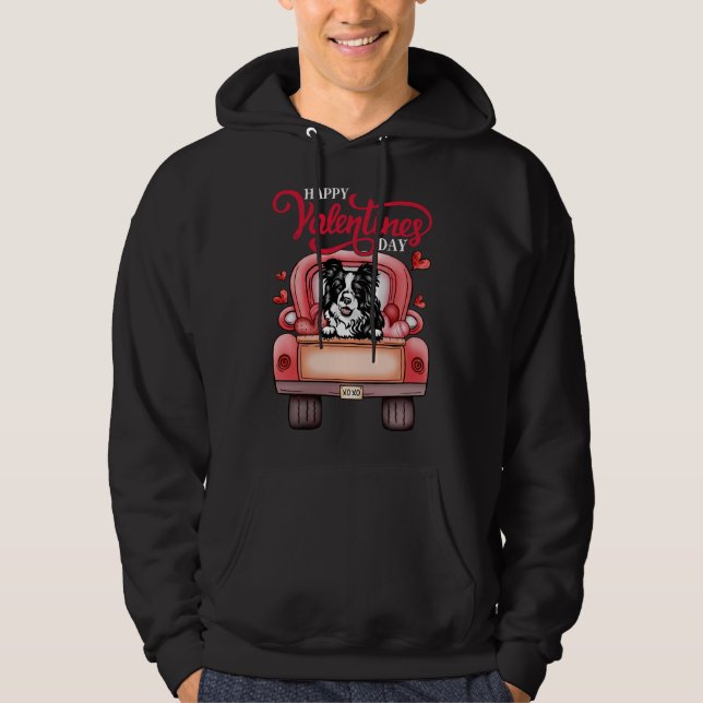 Moletom Red Truck Happy Valentines Day Border Collie dog h (Frente)