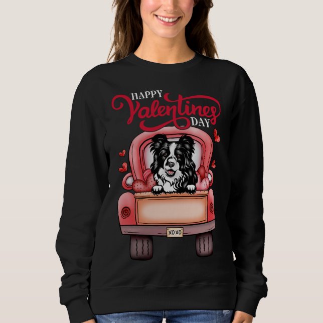 Moletom Red Truck Happy Valentines Day Border Collie dog h (Frente)