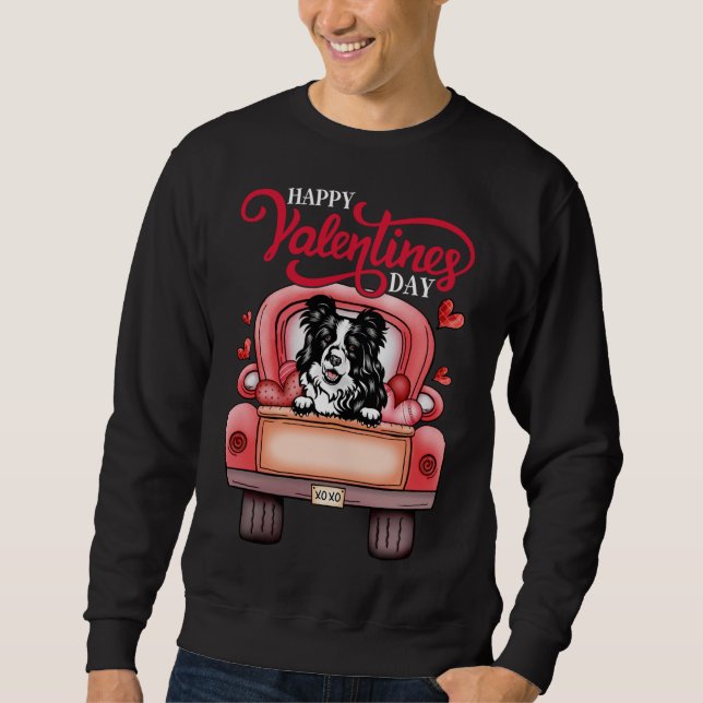 Moletom Red Truck Happy Valentines Day Border Collie dog h (Frente)