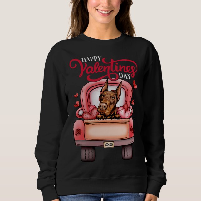 Moletom Red Truck Happy Valentines Day Doberman Pinscher D (Frente)