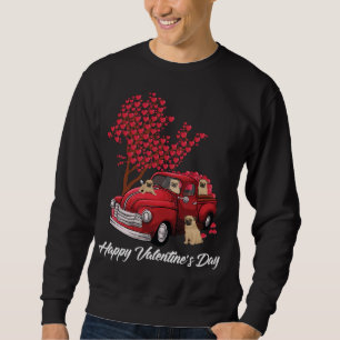 Moletom Red Truck Happy Valentines Day Pug dog lover Heart