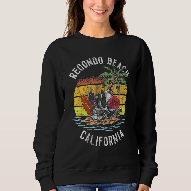 Moletom Redondo Beach California Palms Skull Surf Sunset V (Frente)