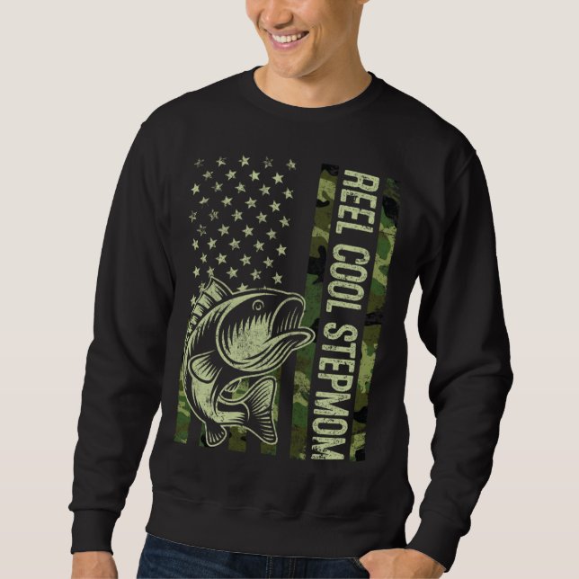 Moletom Reel Cool Stepmom Camouflage American Flag Fishing (Frente)