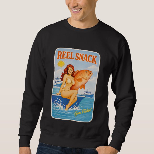 Moletom Reel Snack Funny Retro Pinup Snapper Fishing Boat (Frente)