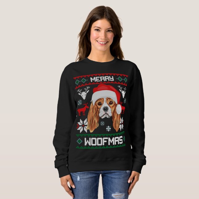 Moletom Rei Cavalier Charles Spaniel Feliz Woofmas (Frente Completa)