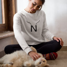 Reindeer Antlers Moderno Monograma Inicial de Nata