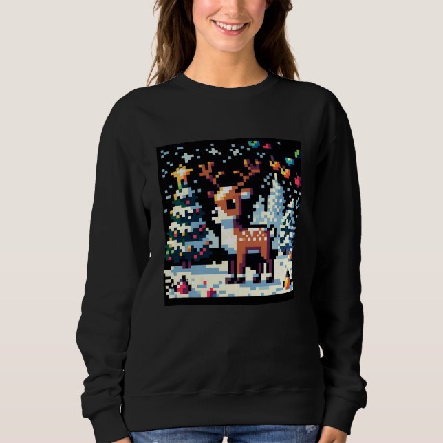 Moletom Reindeer de Natal Winter Wonderland Pixel Art (Frente)
