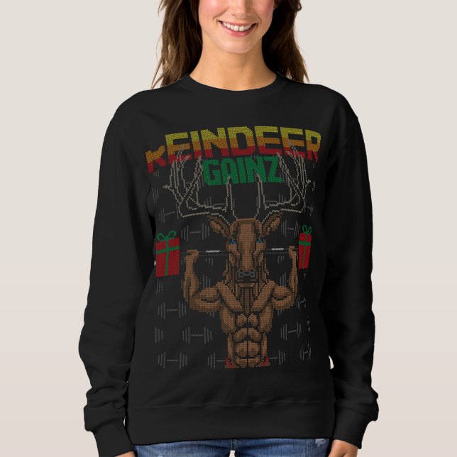 Moletom Reindeer Gainz Brodolf Ugly Christmas Sweater Gym (Frente)