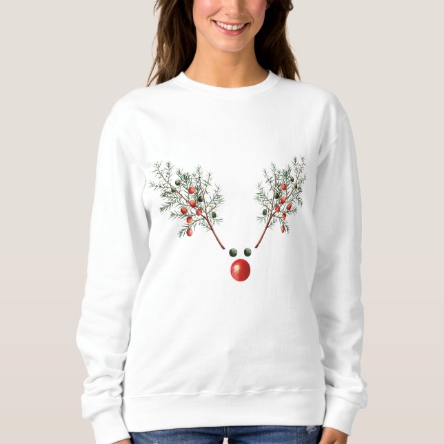 Moletom Reindeer Pine Berries Vermelho Natal (Frente)
