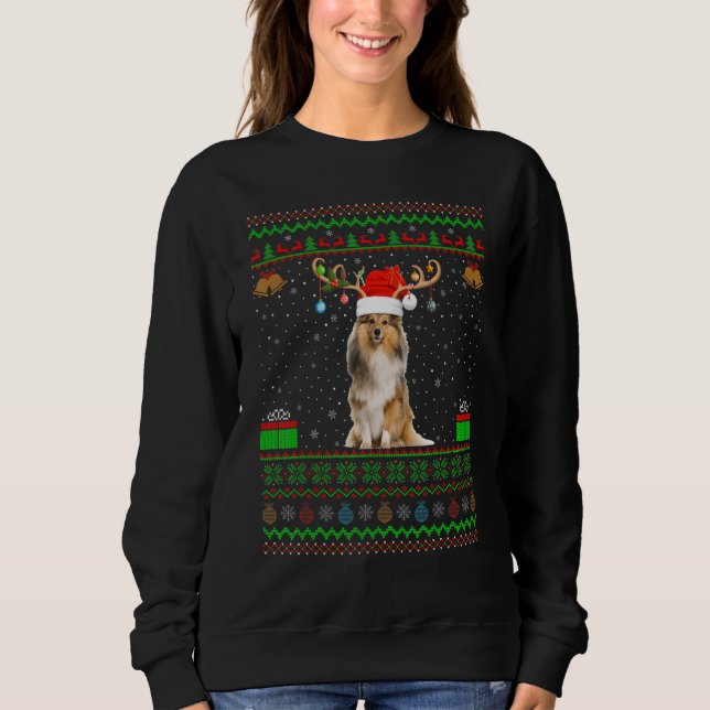 Moletom Reindeer Santa Hat Correspondendo Feia Shetland Sh (Frente)