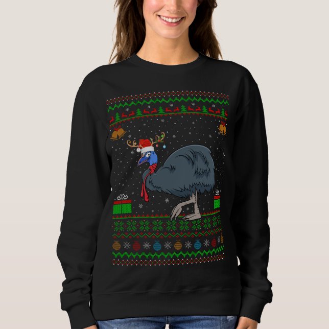 Moletom Reindeer Santa Hat Matching Ugly Cassowary Christm (Frente)