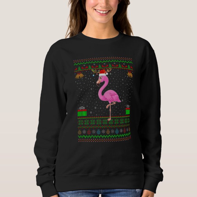 Moletom Reindeer Santa Hat Matching Ugly Flamingo Christma (Frente)