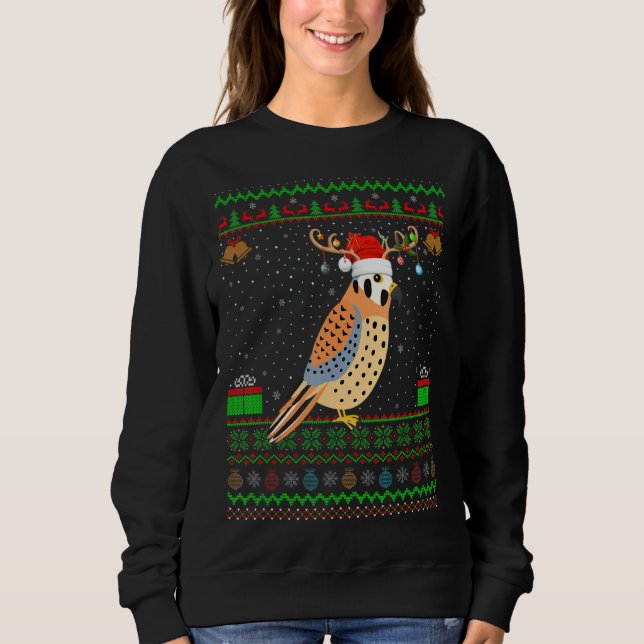 Moletom Reindeer Santa Hat Matching Ugly Kestrel Bird Chri (Frente)