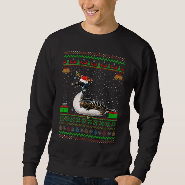 Moletom Reindeer Santa Hat Matching Ugly Loon Bird Christm (Frente)
