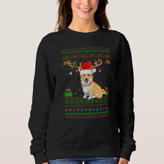 Moletom Reindeer Santa Hat Matching Ugly Welsh Corgi Chris (Frente)