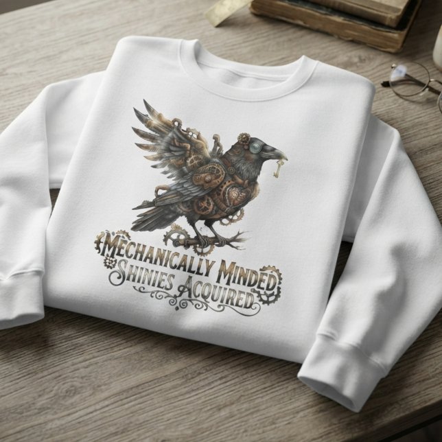 Moletom Relógio Mecânico Steampunk Corvo (Steampunk raven sweatshirt for sci-fi fans and convention wear.)
