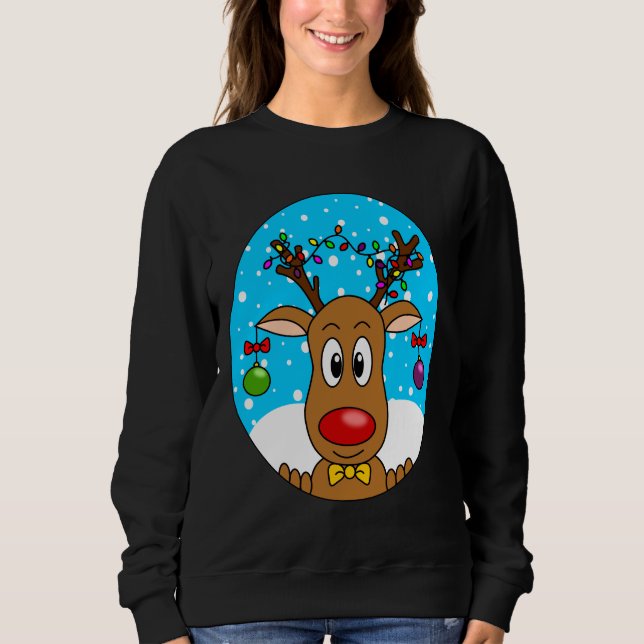 Moletom Rena de Natal engraçada de nariz vermelho (Frente)