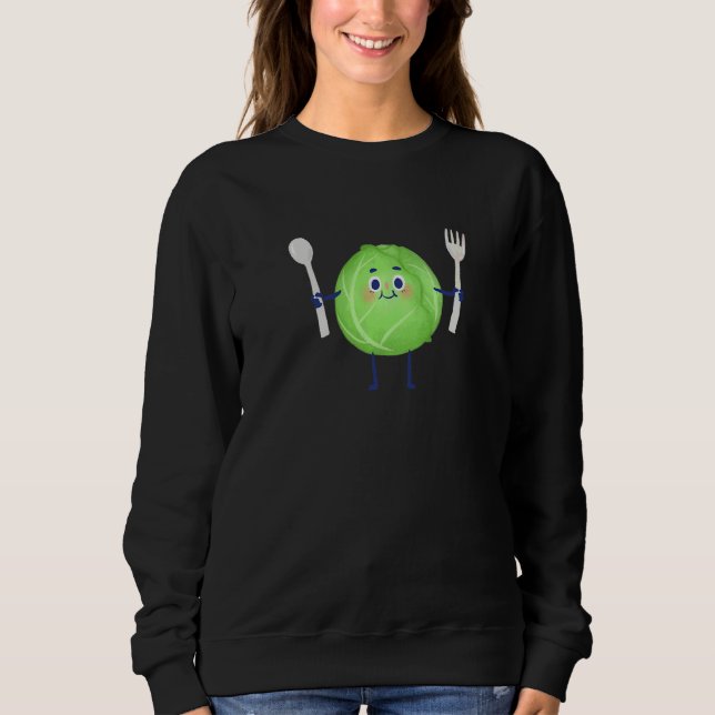 Moletom Repolho Vegetariano Verde Fofo Segurando Garfo e C (Frente)