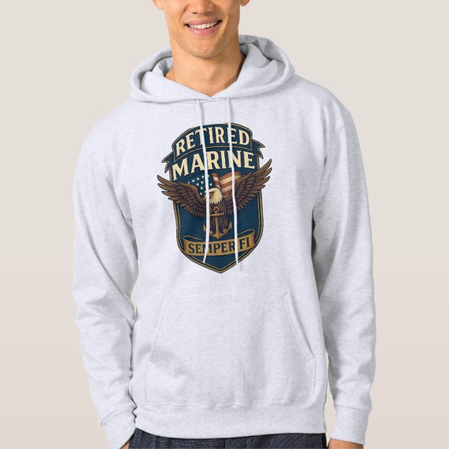 Moletom Retired Semper Fi Marine over eagle & flag hoodie (Frente)