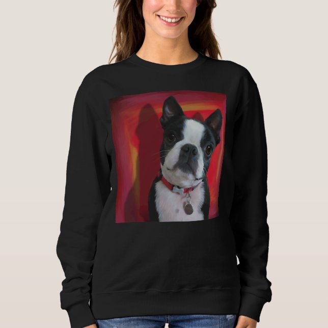 Moletom Retrato de Boston Terrier Em Fundo Vermelho (Frente)