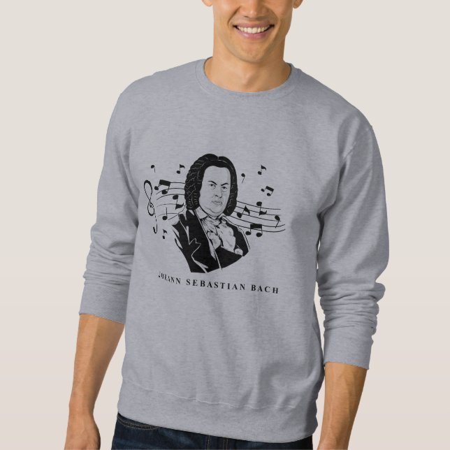 Moletom Retrato e busto de Johann Sebastian Bach com notas (Frente)