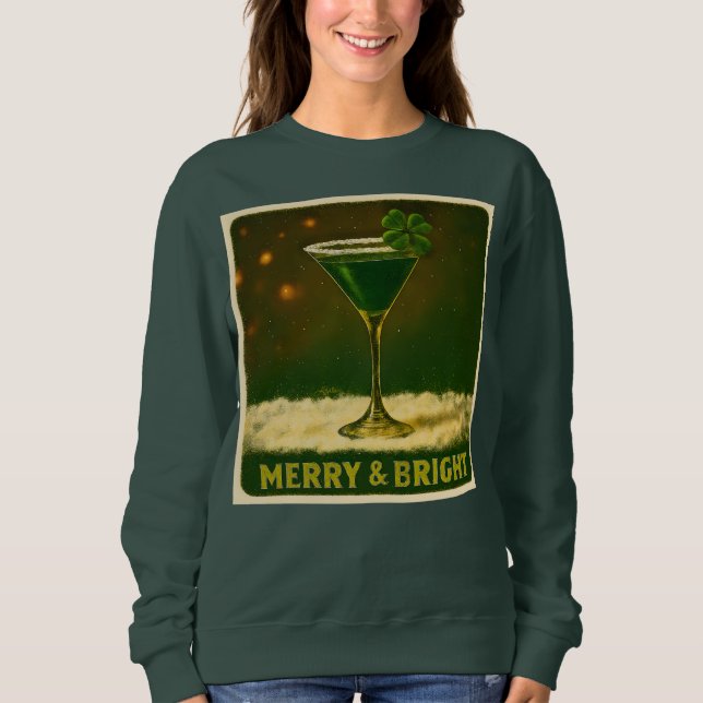 Moletom Retro 50s 4 Leaf Clover Irish Christmas Martini (Frente)