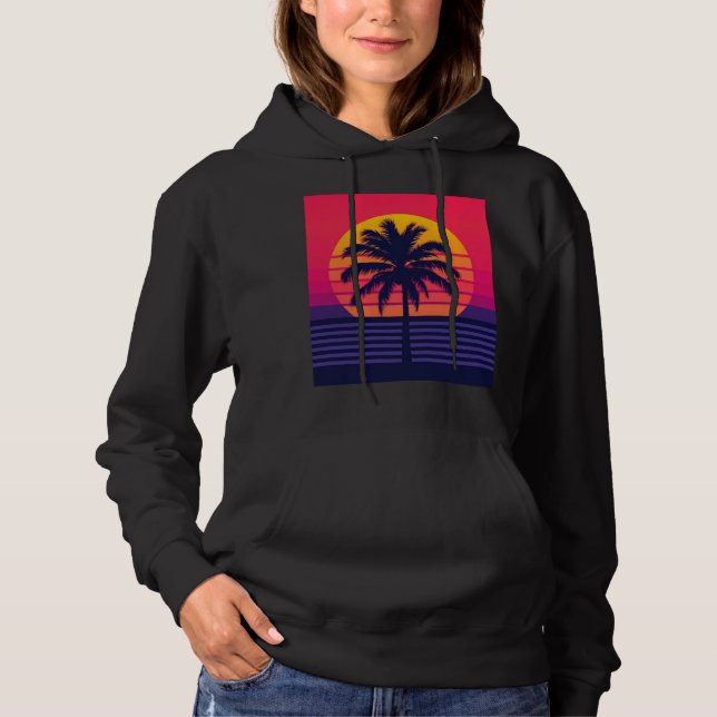 Moletom Retro 80s Sunset Palm Tree Synthwave Art (Frente)