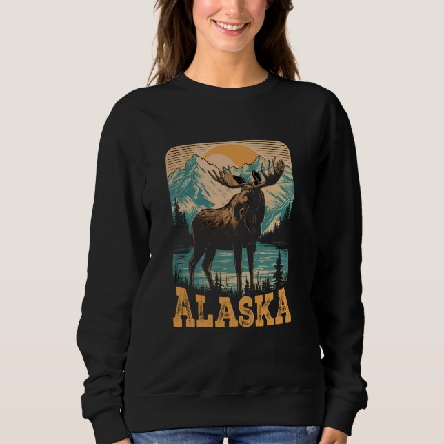 Moletom Retro Alaska State Mounts Willife & Outdoor Mo (Frente)